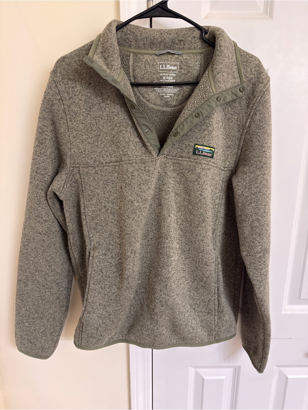 L.L. Bean Men’s Heather Olive Green Zip-Up Fleece Pullover